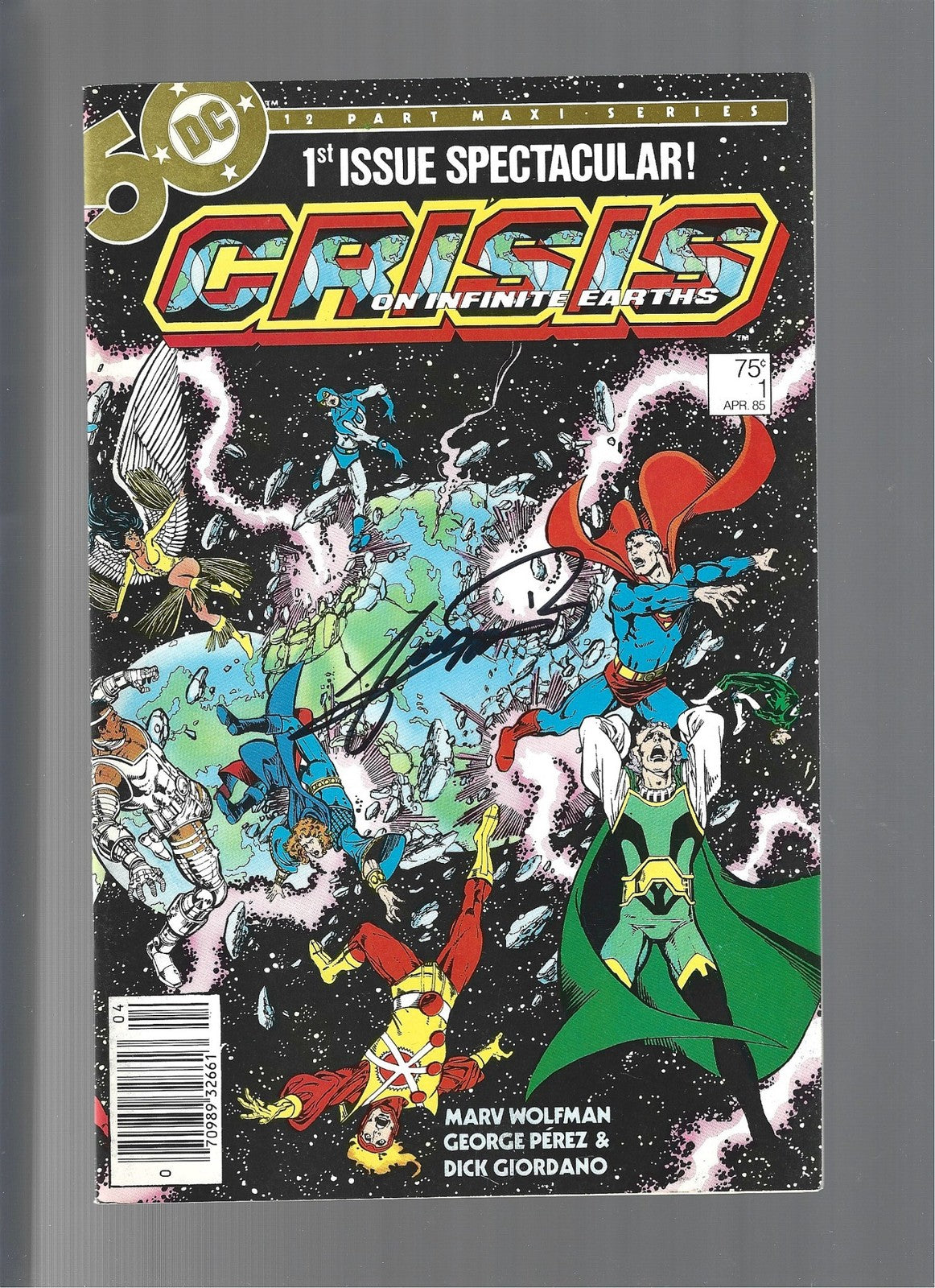 Crisis On Infinite Earths #1 (DC Comics 1985)Signed by George Perez VF/NM(LF009)