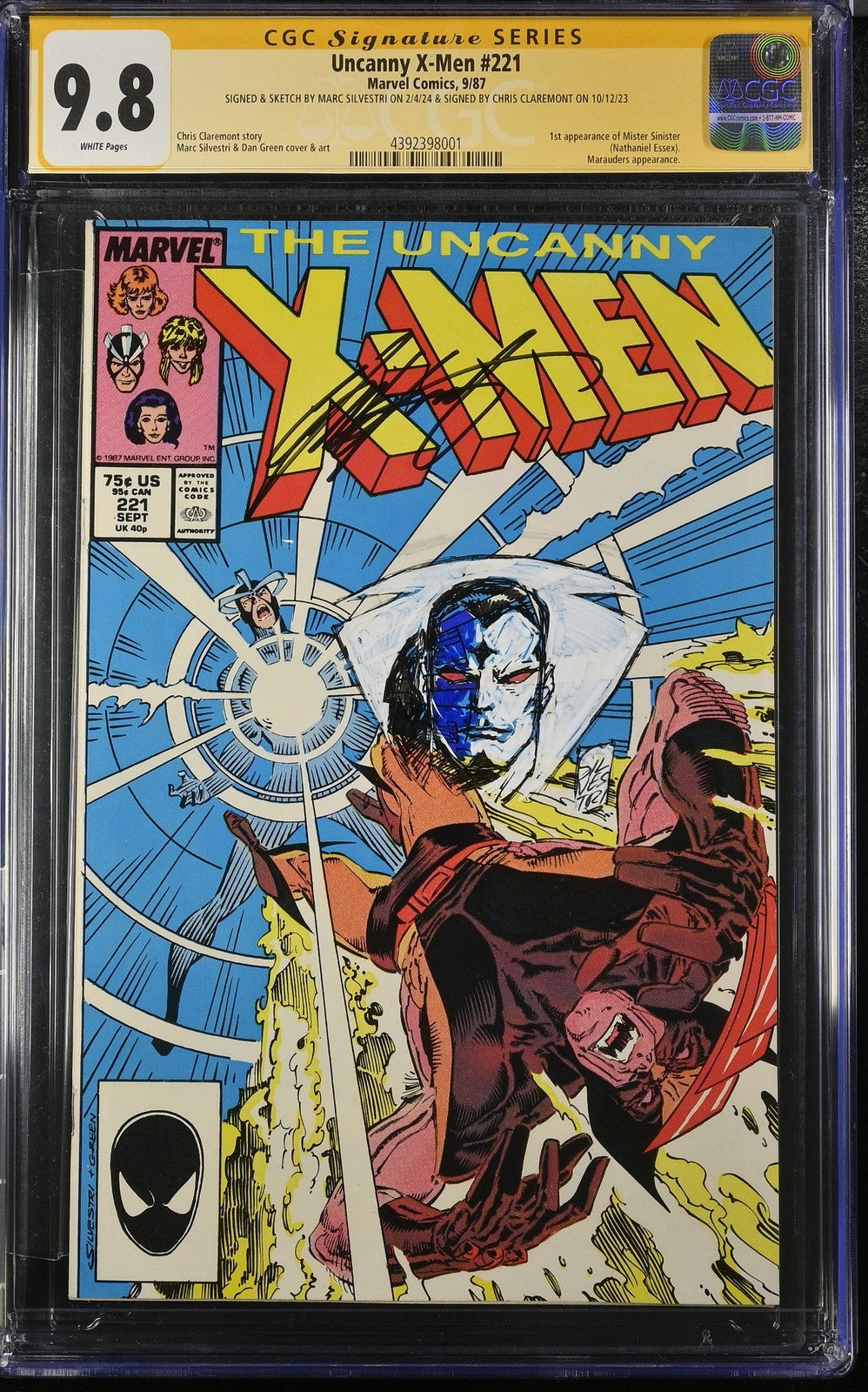 Uncanny X-Men #221 CGC SS 9.8 Claremont & Silvestri W/ Silvestri Remarque