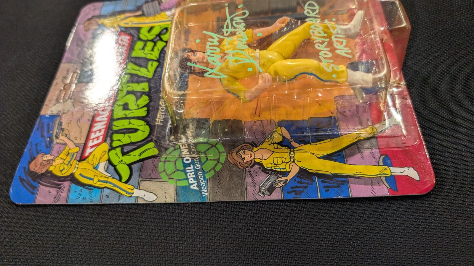 1988 Playmates TMNT Series 1 APRIL O'NEIL Blue Stripes 10 back SIGNED w/COA
