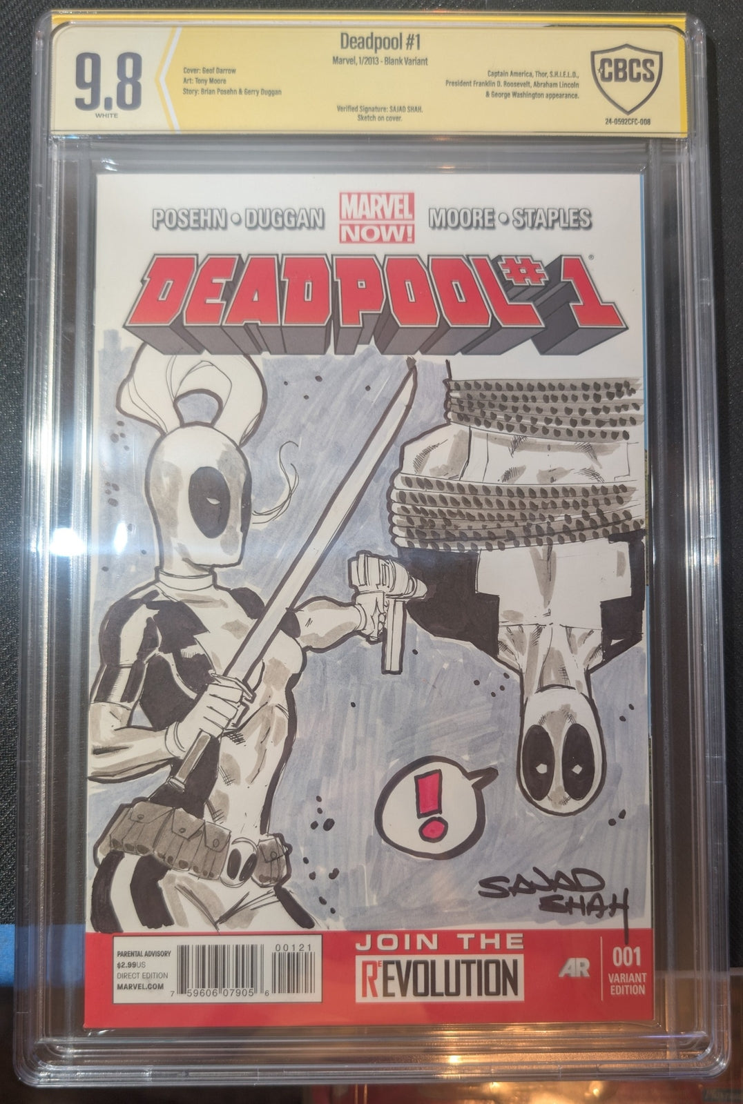Deadpool #1 (2013) Blank Cover with Sajad Shah Deadpools Sketch CBCS 9.8