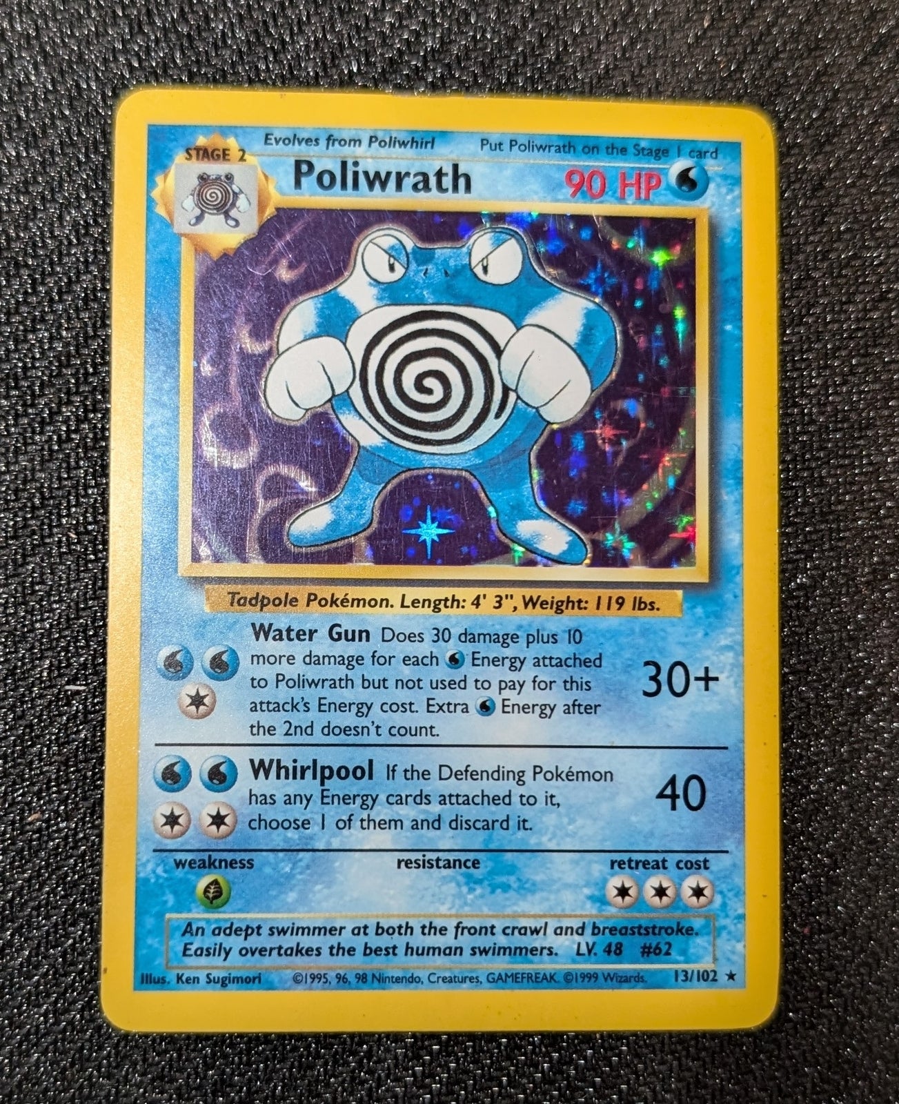 1999 Pokemon POLIWRATH Base Set Unlimited Edition HOLO Foil Rare 13/102