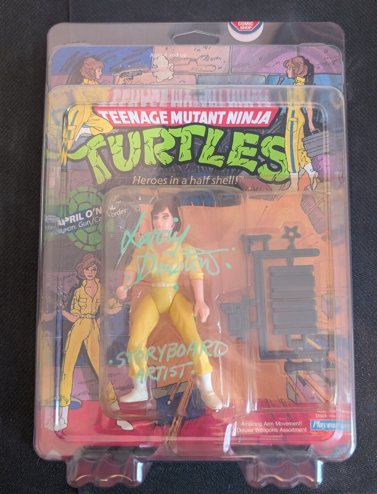 1988 Playmates TMNT Series 1 APRIL O'NEIL Blue Stripes 10 back SIGNED w/COA