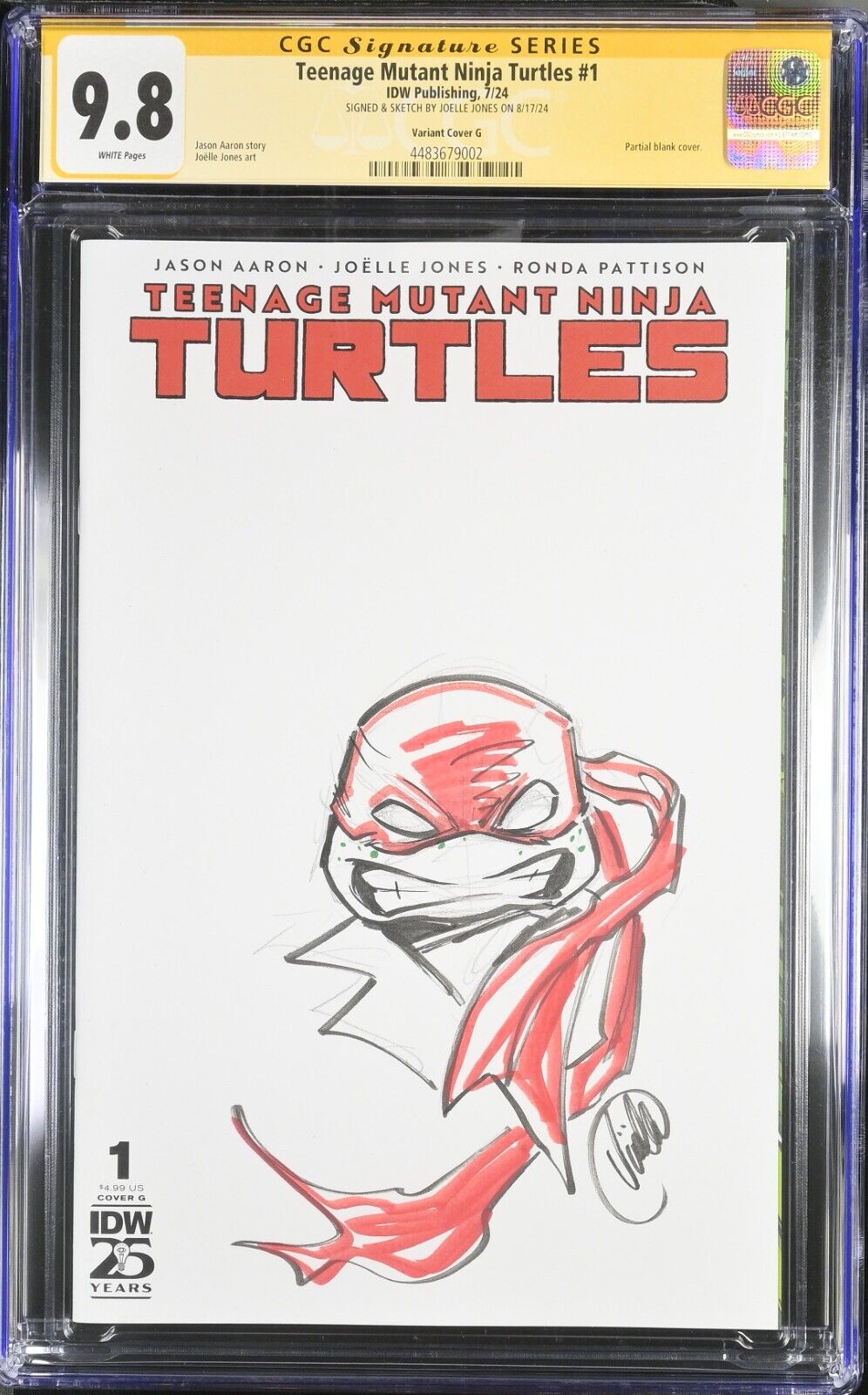 Teenage Mutant Ninja Turtles #1 BLANK CGC SS 9.8 Orig. SKETCH Joelle Jones NM/M