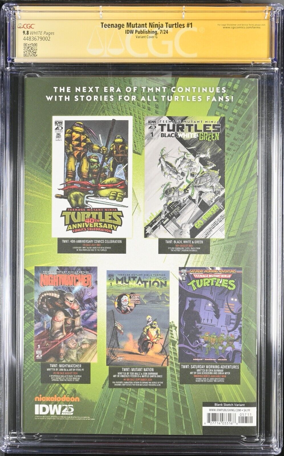 Teenage Mutant Ninja Turtles #1 BLANK CGC SS 9.8 Orig. SKETCH Joelle Jones NM/M