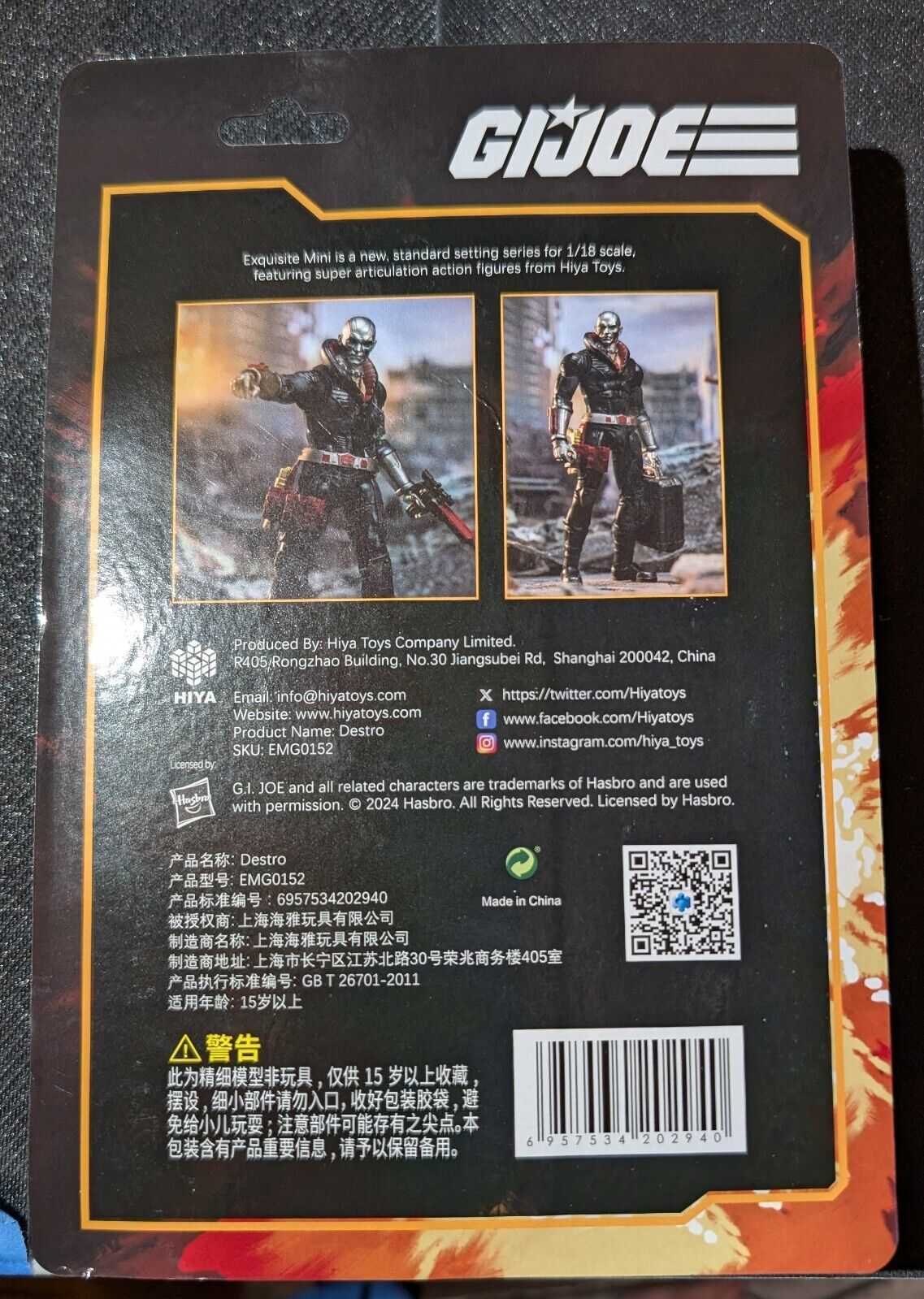 Hiya Toys g.i.joe Destro NEW 1/18 Exquisite Mini GI Joe Cardback retro US SELLER