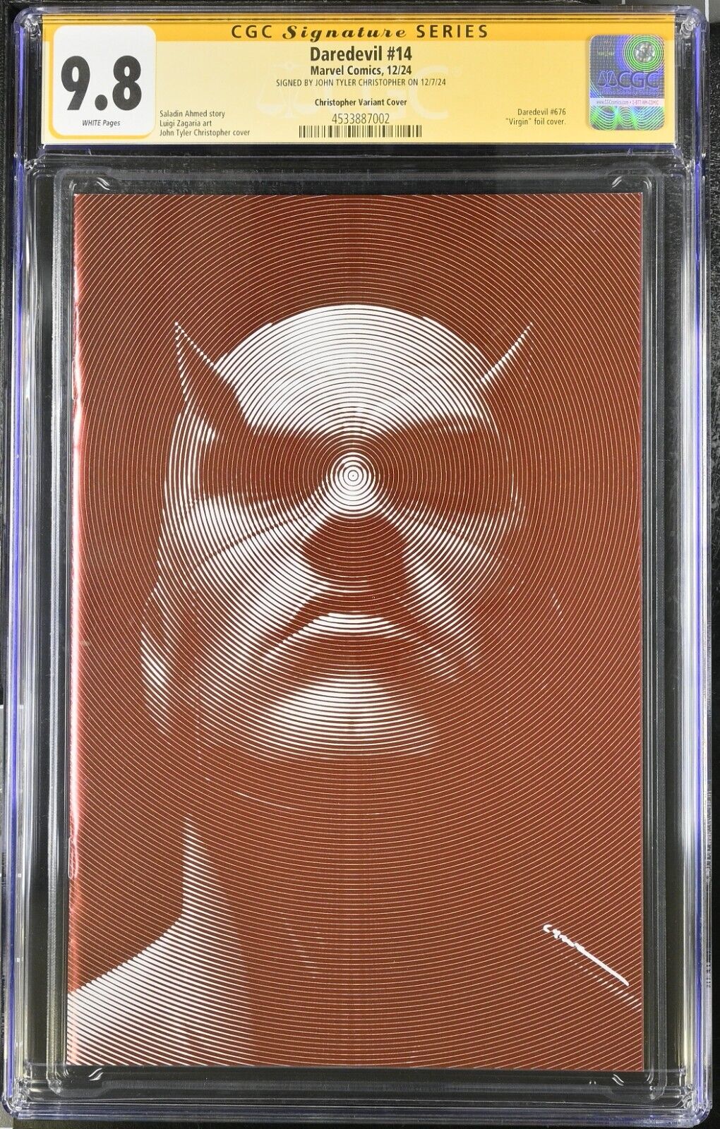 Daredevil #14 CGC SS 9.8 JTC Foil Variant  Signed By John T Christopher