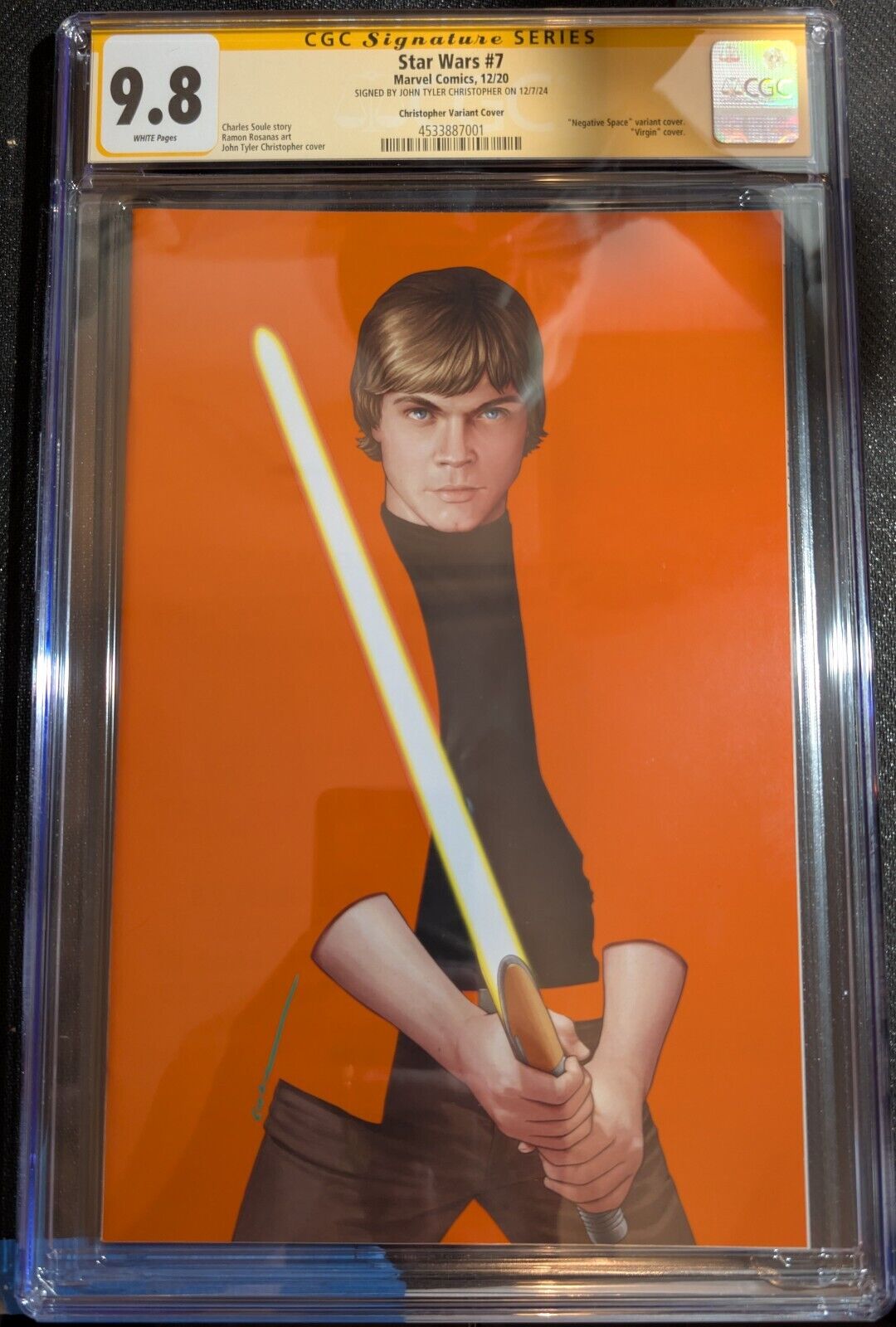 Star Wars #7 LUKE SKYWALKER NEGATIVE SPACE VARIANT CGC SS 9.8 signed JTC NM/MT