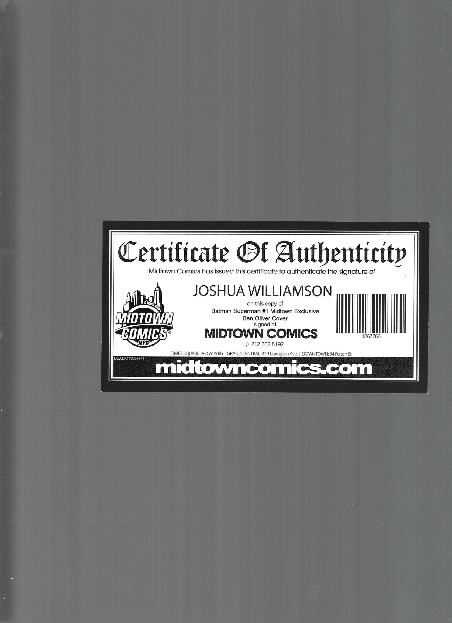 Batman Superman #1 Ben Oliver Variant Signed by Williamson NM  (LF007)