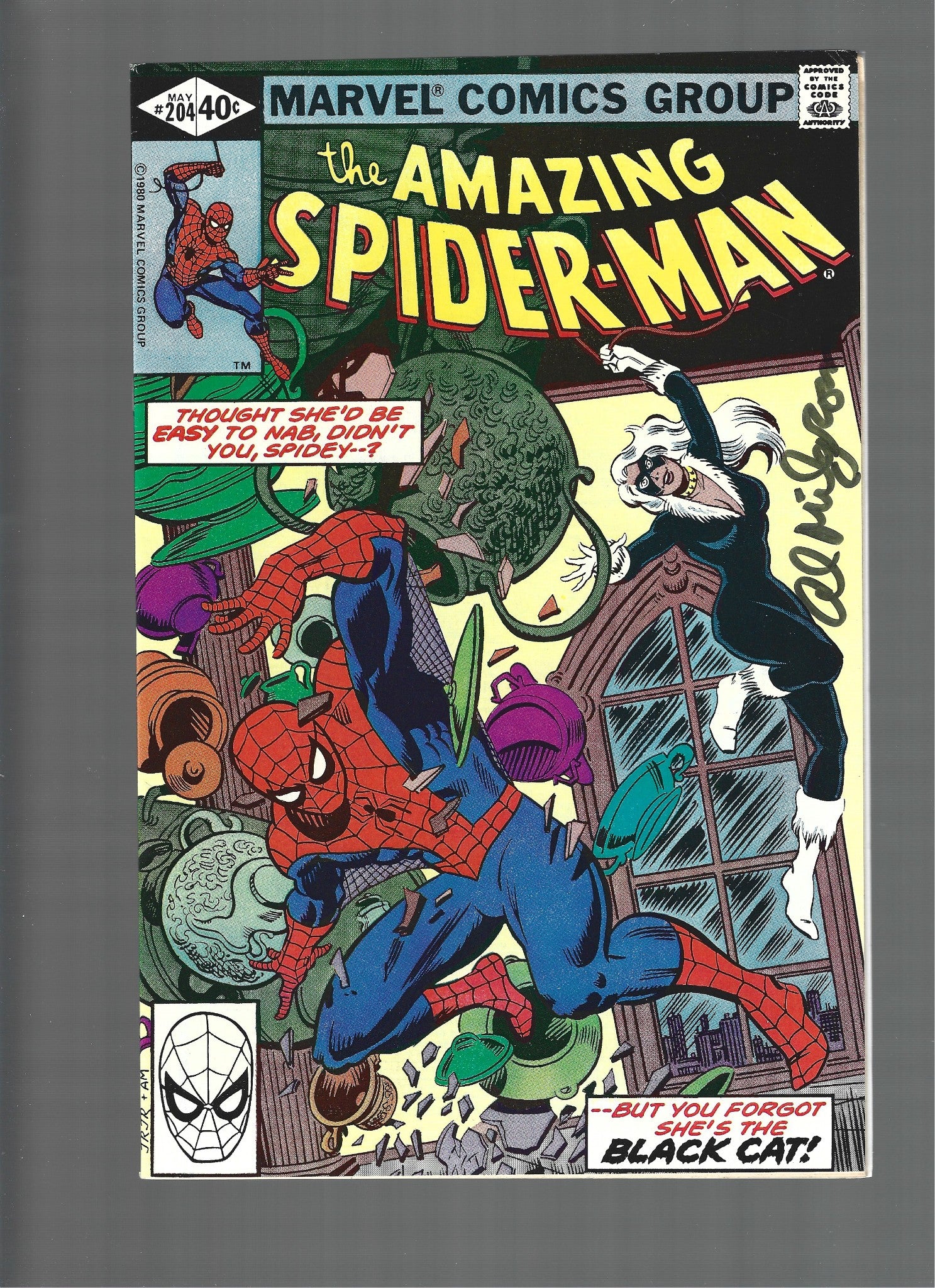 Amazing Spider-Man #204 3rd App Black Cat 1980 Signed by Al Milgrom VF- (CS01)