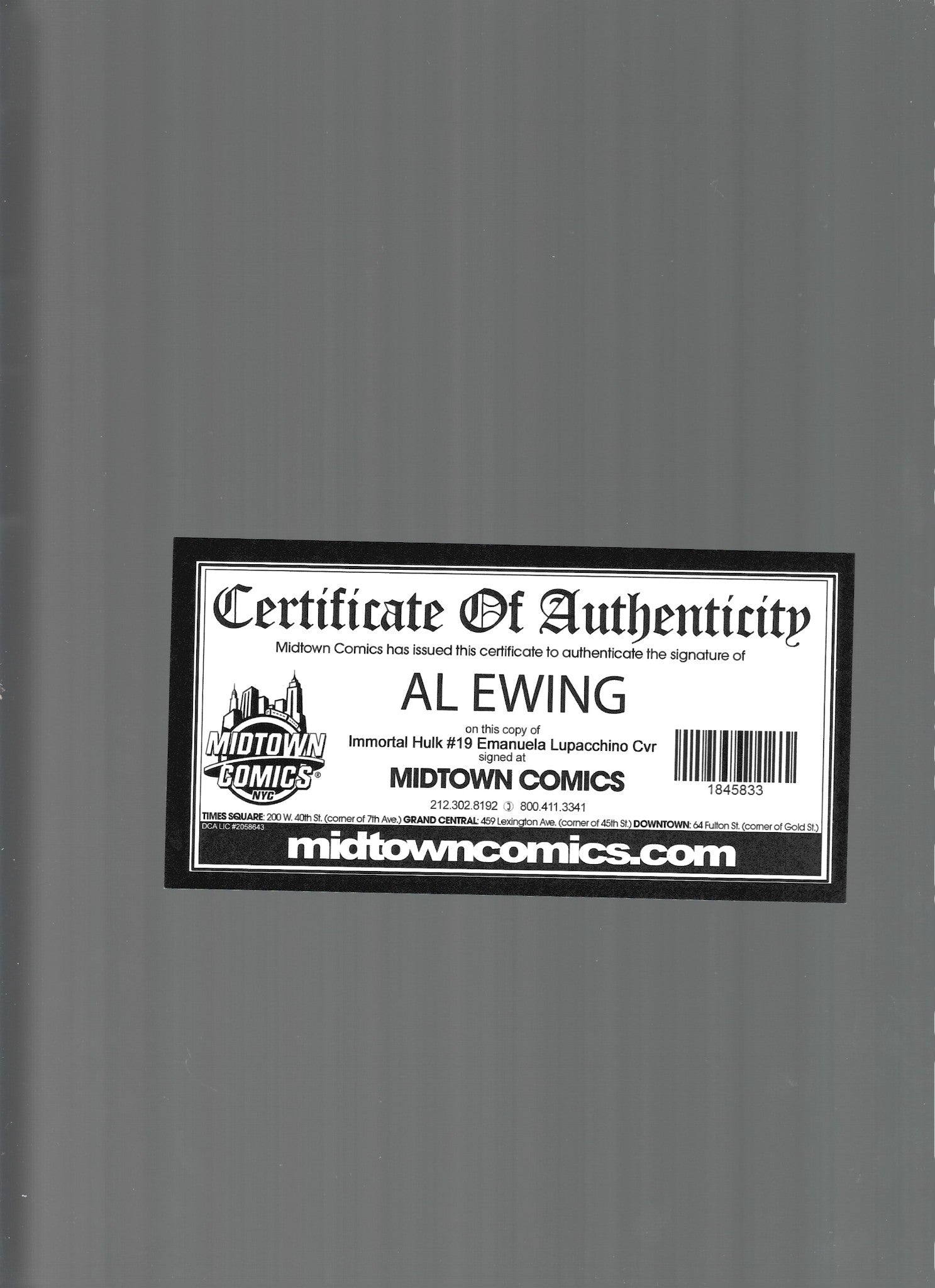 THE IMMORTAL HULK # 19 Luppachino Variant  Signed by Al Ewing NM  (LF007)