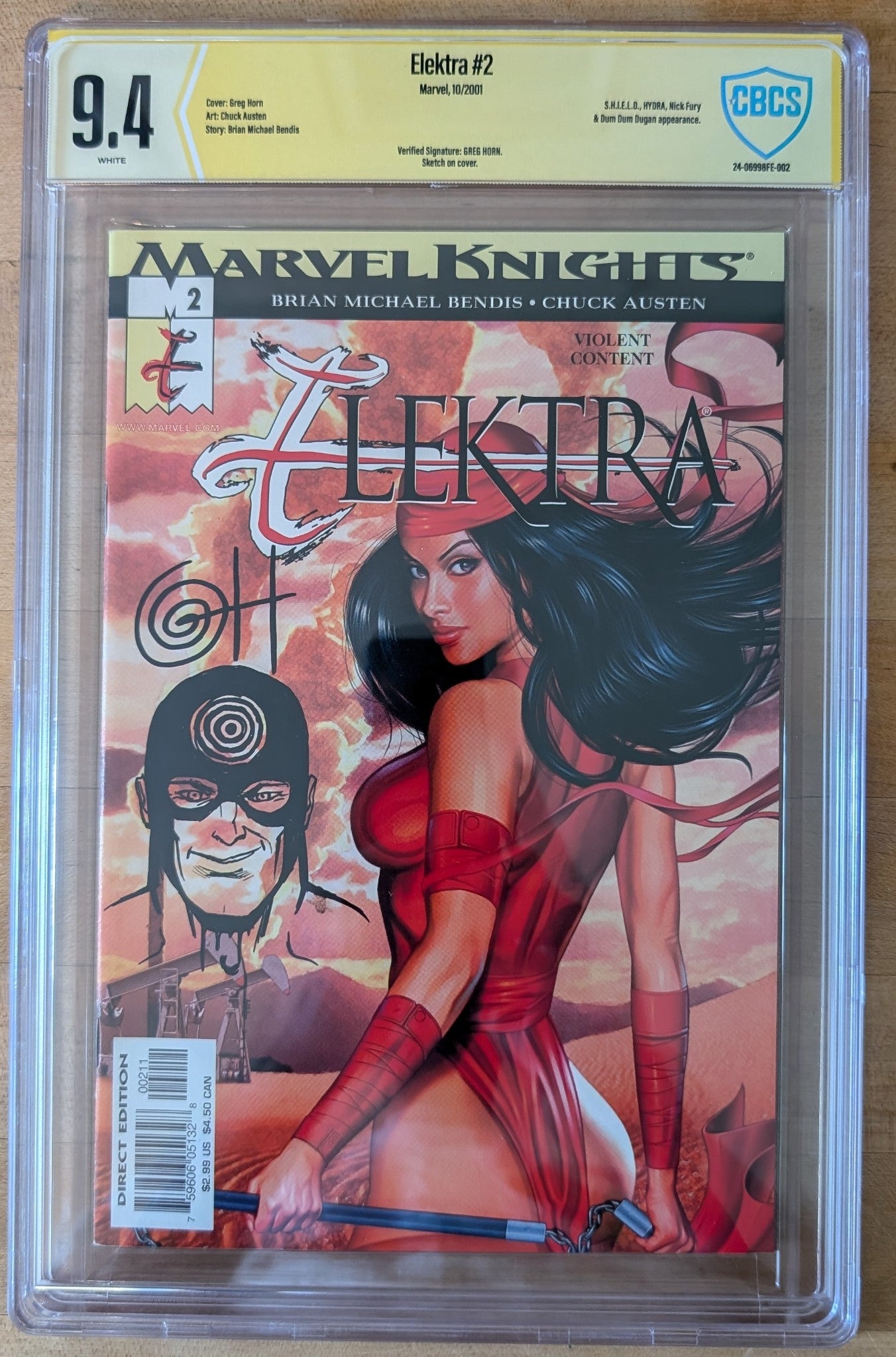 Elektra #2 CBCS SS 9.4 Greg Horn with Bullseye Remark!   (CL002)